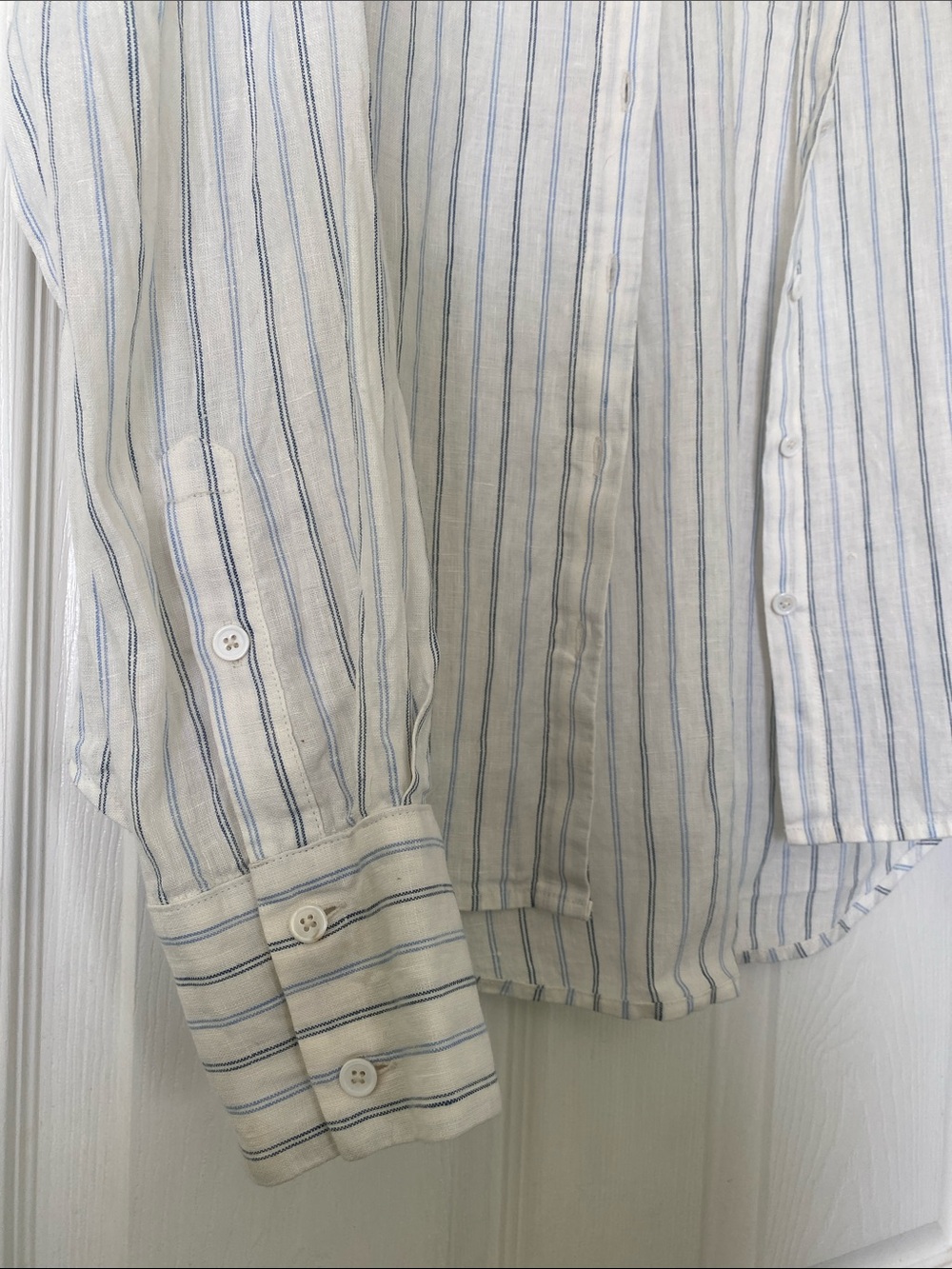 Reformation Preston Linen Shirt in Blue Jersey Stripe - Picture 3 of 11